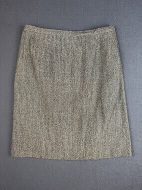 VTG Talbots Skirt Womens 10 Black White Silk Wool Blend Career Work Zip Up